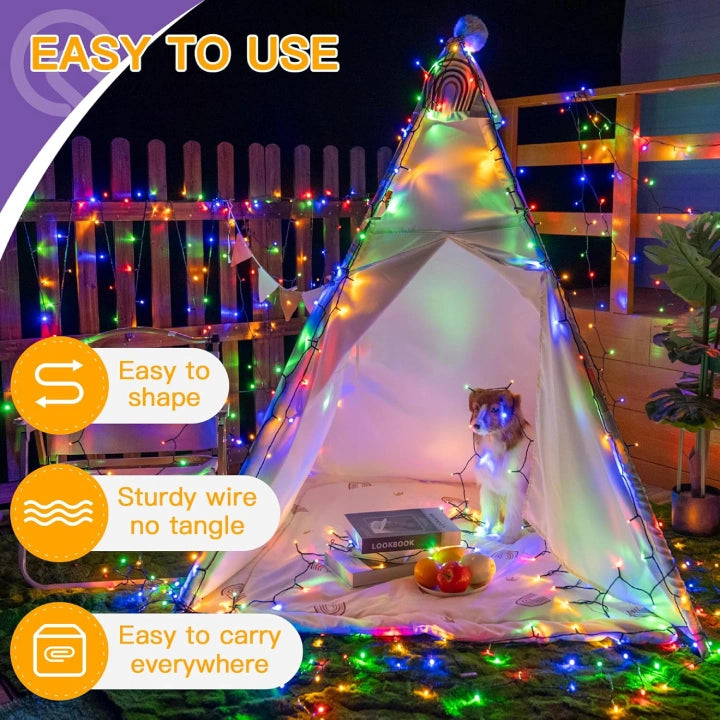 Ollny Multicolor Fairy Lights 10m 100 LED(Green Cable, IP44 Waterproof, Battery Powered, 8 Modes)