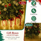 Ollny Light Up Present Boxes Warm White for Christmas (60 LED, 3 Sets, Plug in, 8 Modes)