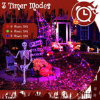 Ollny Orange and Purple Halloween Spider Web Lights (Black Cable, IP67 Waterproof, Plug in, 8 Modes)