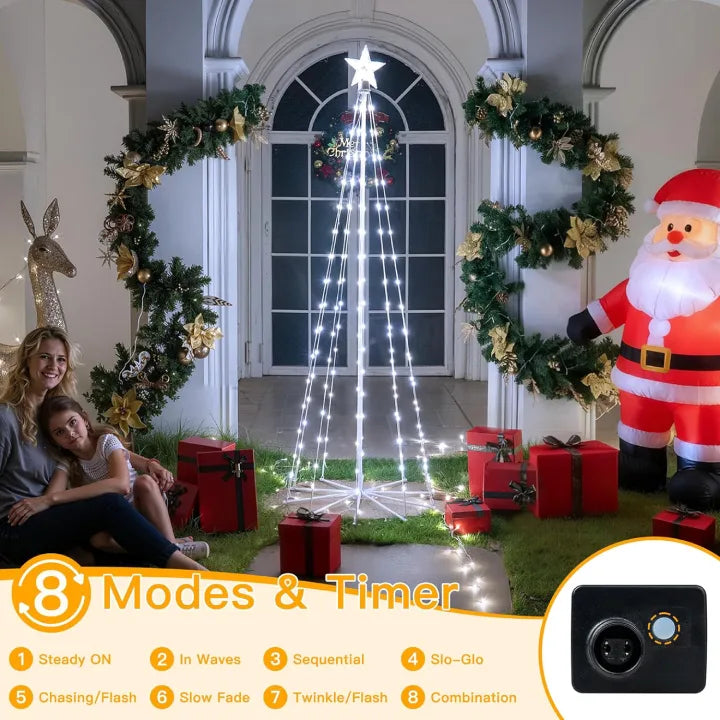 Ollny Christmas Tree Lights with Star Topper Cool White 1.8m 170 LED (IP67 Waterproof, 8 Modes)