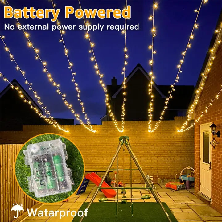 Ollny 100 LED Warm White Battery Operated Christmas Fairy Lights (Clear Cable, IP44 Waterproof)