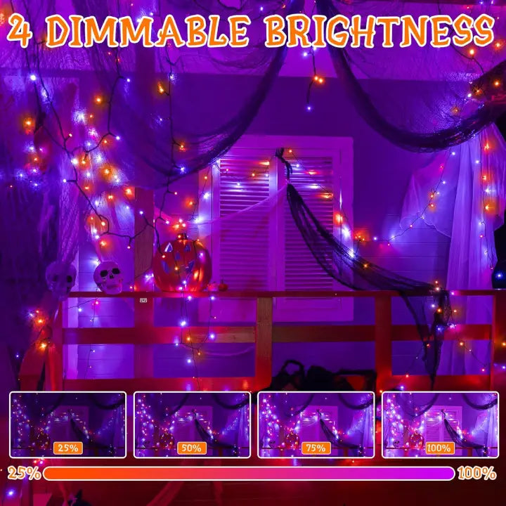 Ollny 200 LED 20m Halloween String Lights (Purple and Orange, Green Cable, Plug in, 8 Modes)