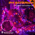 Ollny Orange and Purple Halloween String Lights 100 LED 10m (2 Packs, Green Cable, IP44 Waterproof, Battery Operated, 8 Modes)