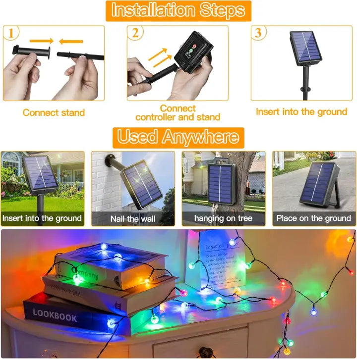 Ollny Multicolor Globe Solar Lights (Green Cable, Solar Power, 8 Modes)