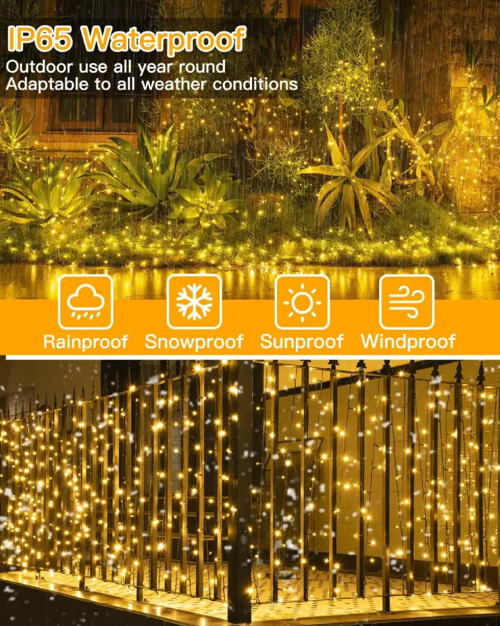 Ollny 200 LED Warm White Solar Fairy Lights 20m(Green Cable, Solar Power, 8 Modes)