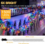 Ollny 1500 LED 22.5m Multicolour Christmas Cluster Lights (Green Cable, Plug in, 8 Modes)