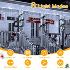 Ollny 504 LED 12.6m Cool White Christmas Icicle Lights (Clear Cable, Plug in, 8 Modes)