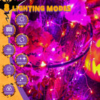 Ollny Orange and Purple Halloween String Lights 100 LED 10m (Clear Cable, IP44 Waterproof, Battery Operated, 8 Modes)