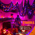 Ollny Orange and Purple Halloween String Lights 100 LED 10m (2 Packs, Green Cable, IP44 Waterproof, Battery Operated, 8 Modes)
