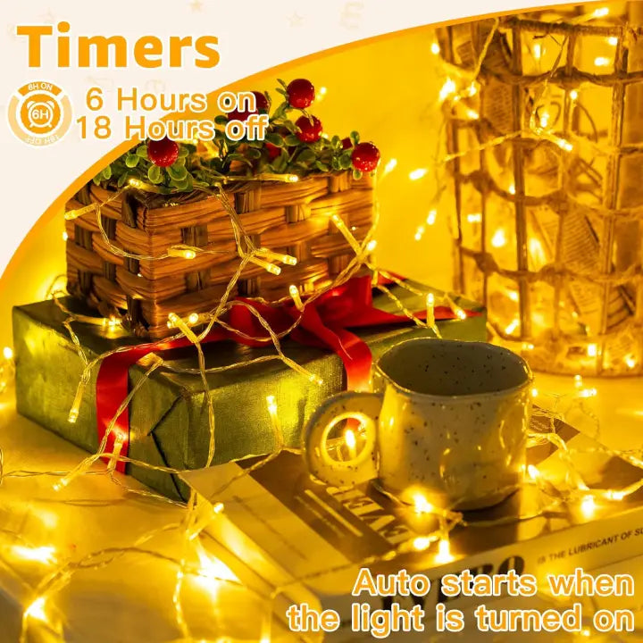 Ollny 150 LED Warm White Battery Operated Christmas Fairy Lights (Clear Cable, IP44 Waterproof)