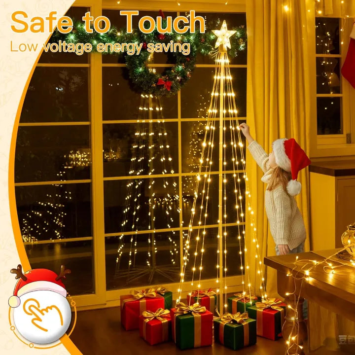 Ollny Christmas Tree Lights with Star Topper Warm White 1.8m 170 LED (IP67 Waterproof, 8 Modes)