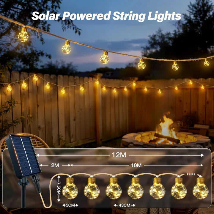 Ollny G50 Solar Festoon Lights for Garden, Gazebo, Festoon (Hemp Rope, 8 Modes, Solar/USB, IP45 Waterproof)