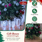 Ollny Light Up Present Boxes Cool White for Christmas(60 LED, 3 Sets, Plug in, 8 Modes)