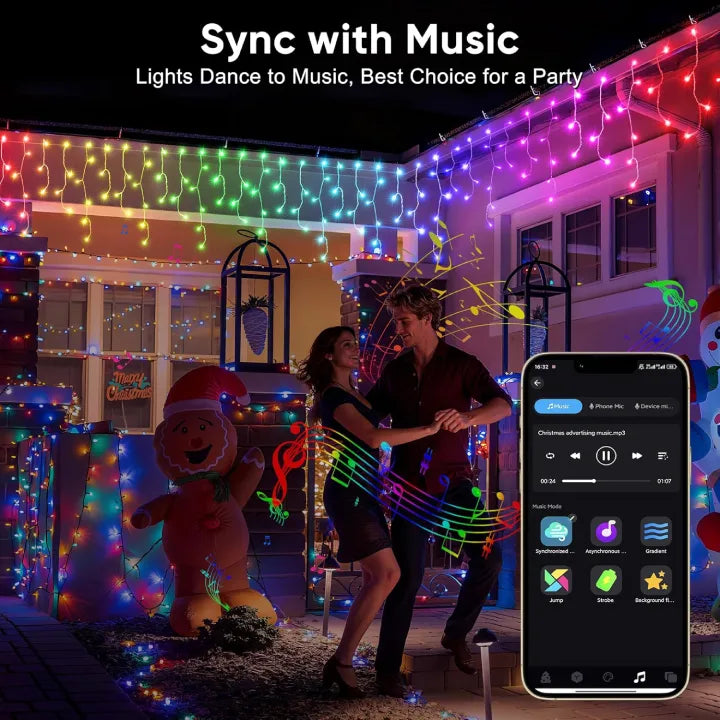Ollny Smart RGB+W Icicle Lights 10m 286 LED(App Control, 16M Colors, Music Sync)