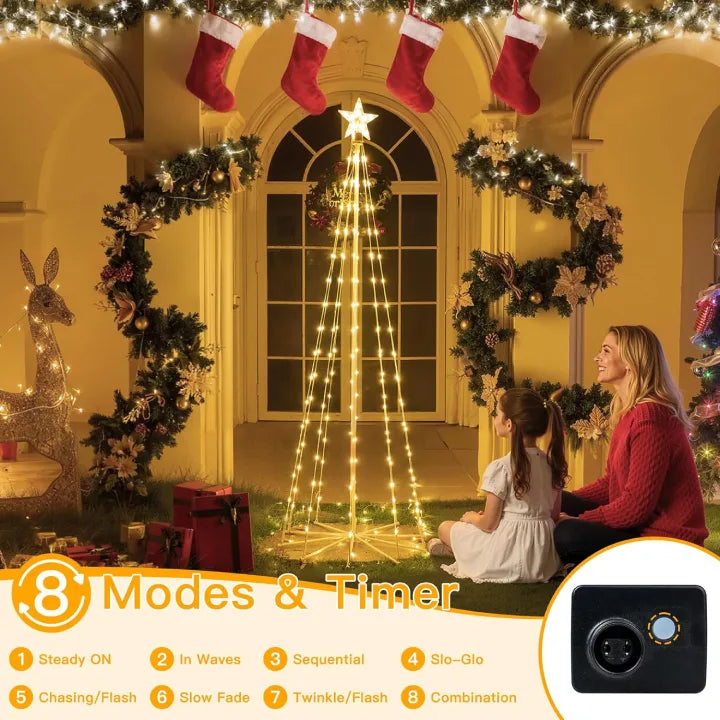 Ollny Christmas Tree Lights with Star Topper Warm White 1.8m 170 LED (IP67 Waterproof, 8 Modes)