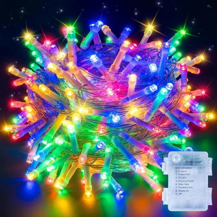 Ollny Multicolor Fairy Lights (Clear Cable, IP44 Waterproof, Battery Powered, 8 Modes)