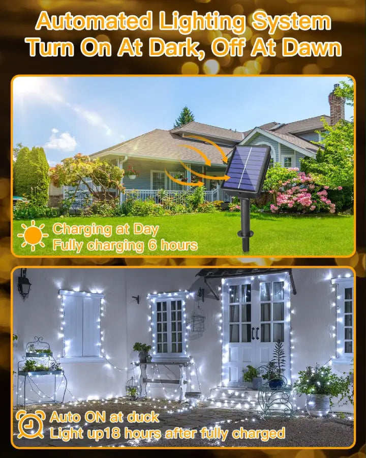 Ollny 200 LED Cool White Solar Fairy Lights 20m(Green Cable, Solar Power, 8 Modes)