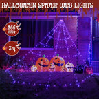 Ollny Purple Halloween Spider Web Lights 266 LED 3m (Black Cable, IP67 Waterproof, Plug in, 8 Modes)