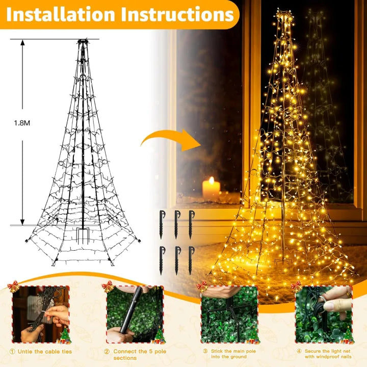 Ollny Christmas Tree Lights Warm White 1.8m 202 LEDs Mains Powered