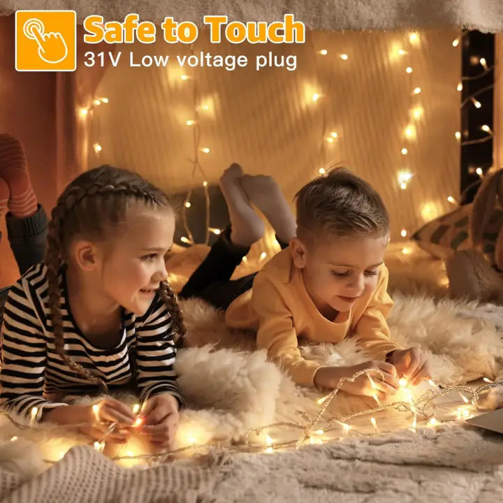 Ollny 1000 LEDs 100m Outdoor Christmas Lights (Warm White, Clear Cable, Plug in, 8 Modes)