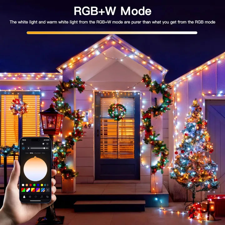 Ollny Smart RGB+W Christmas Fairy Lights 200 LEDs 20m (App Control, 16M Colors, Music Sync)