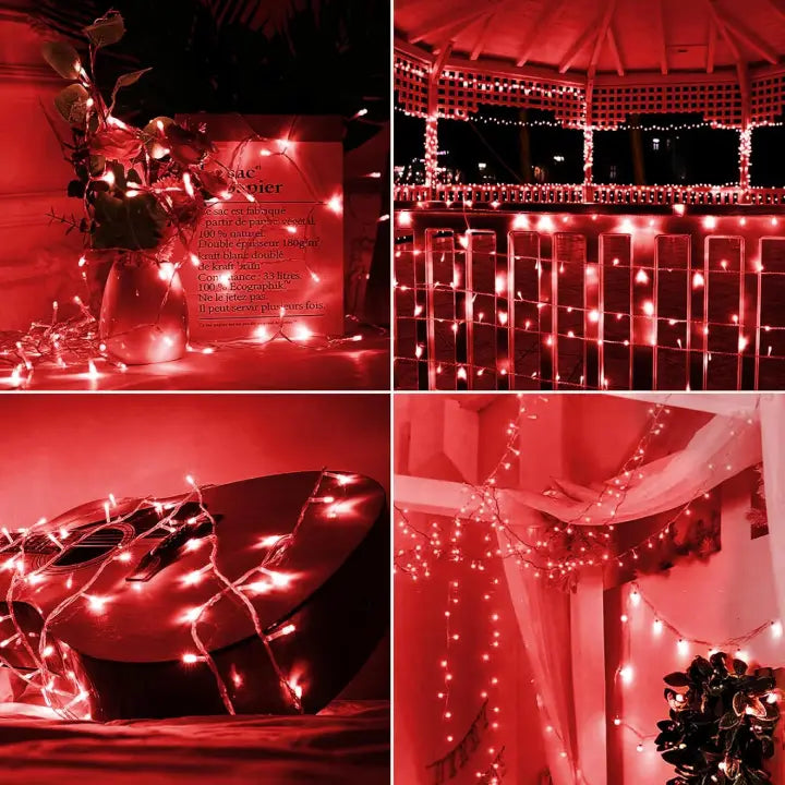Ollny 100 LEDs 10m Halloween Red String Lights (Clear Cable, 8 Modes)
