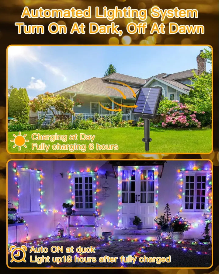 Ollny 200 LED Multicolor Solar Fairy Lights 20m(Green Cable, Solar Power, 8 Modes)