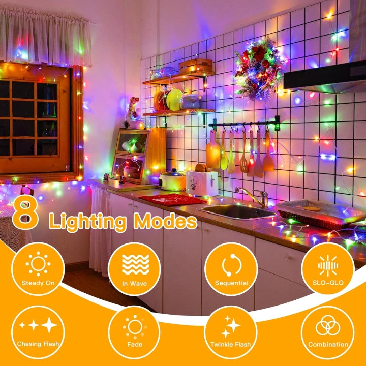Ollny Multicolor Fairy Lights (Clear Cable, IP44 Waterproof, Battery Powered, 8 Modes)