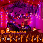Ollny Orange and Purple Halloween String Lights 100 LED 10m (2 Packs, Green Cable, IP44 Waterproof, Battery Operated, 8 Modes)