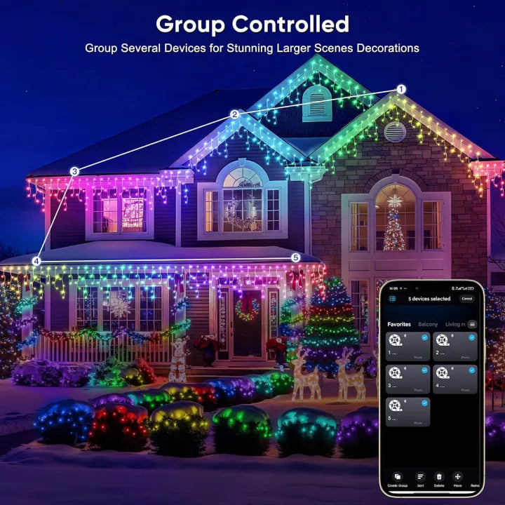 Ollny Smart RGB Icicle Lights 10m 286 LED(App Control, 16M Colors, Music Sync)