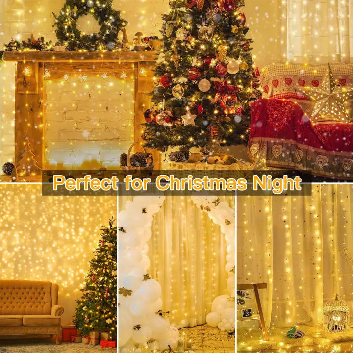 Ollny 300 LED 3m*3m USB Curtain Fairy Lights With Hooks Warm White
