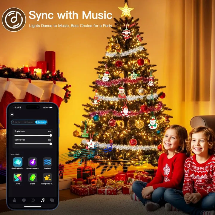 Ollny Smart RGB+W Christmas Fairy Lights 200 LEDs 20m (App Control, 16M Colors, Music Sync)