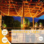 Ollny Warm White Fairy Lights 10m 100 LED(Green Cable, IP44 Waterproof, Battery Powered, 8 Modes)