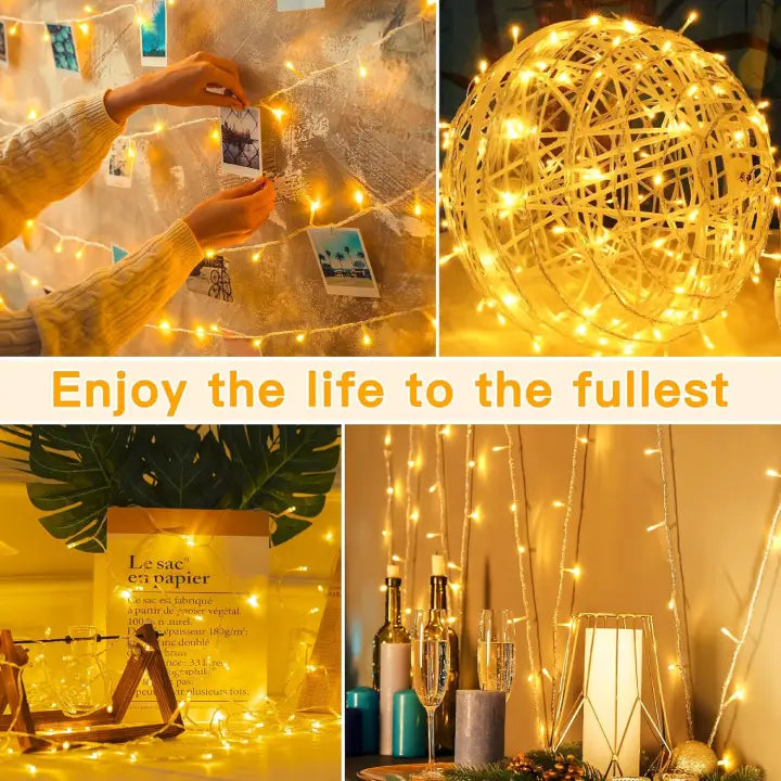 Ollny 150 LED Warm White Battery Operated Christmas Fairy Lights (Clear Cable, IP44 Waterproof)