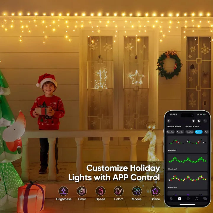 Ollny Smart RGB Icicle Lights 10m 286 LED(App Control, 16M Colors, Music Sync)