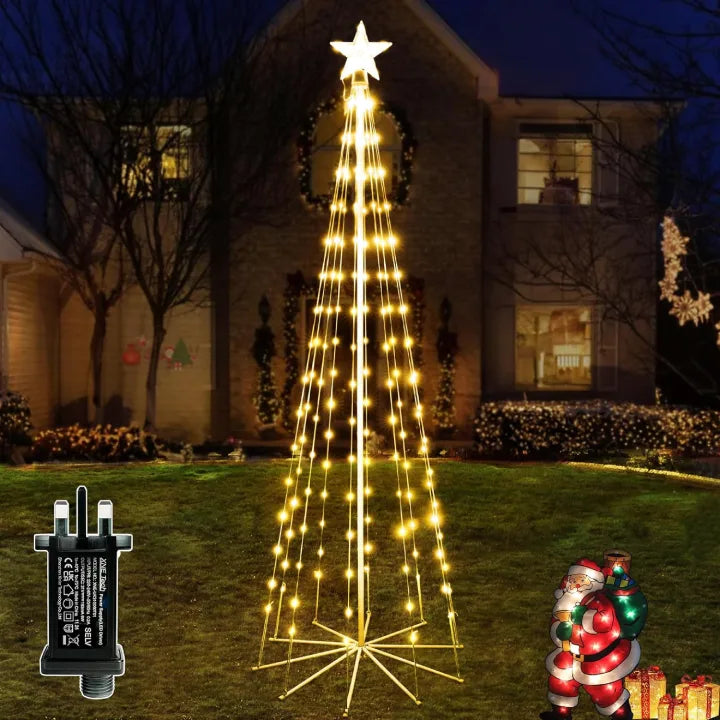 Ollny Christmas Tree Lights with Star Topper Warm White 1.8m 170 LED (IP67 Waterproof, 8 Modes)