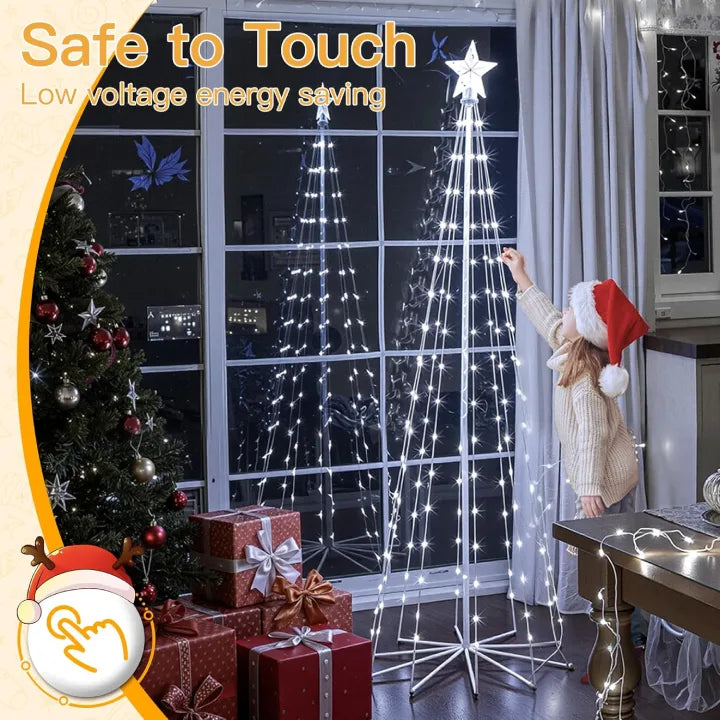 Ollny Christmas Tree Lights with Star Topper Cool White 1.8m 170 LED (IP67 Waterproof, 8 Modes)