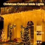 Ollny 504 LED 12.6m Warm White Christmas Icicle Lights (Clear Cable, Plug in, 8 Modes)