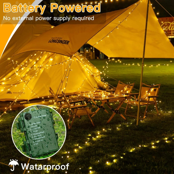 Ollny Warm White Fairy Lights 10m 100 LED(Green Cable, IP44 Waterproof, Battery Powered, 8 Modes)