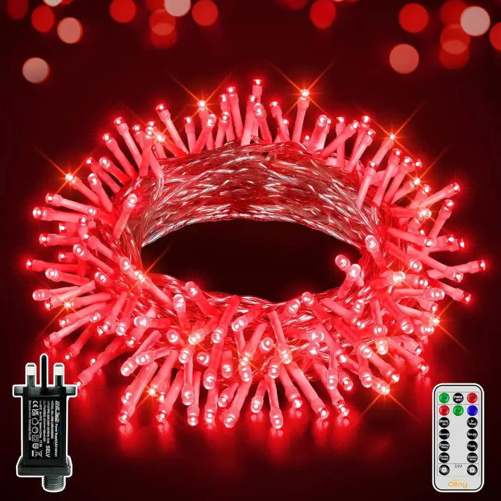 Ollny 100 LEDs 10m Halloween Red String Lights (Clear Cable, 8 Modes)