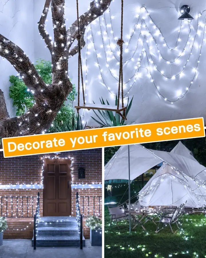 Ollny 200 LED Cool White Solar Fairy Lights 20m(Green Cable, Solar Power, 8 Modes)