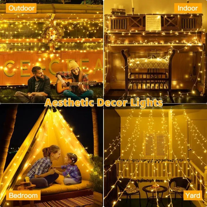 Ollny 150 LED Warm White Battery Operated Christmas Fairy Lights (Clear Cable, IP44 Waterproof)