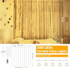Ollny 300 LED 3m*3m USB Curtain Fairy Lights With Hooks Warm White