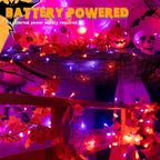 Ollny Orange and Purple Halloween String Lights 100 LED 10m (Clear Cable, IP44 Waterproof, Battery Operated, 8 Modes)