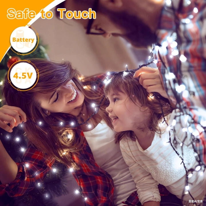 Ollny Cool White Fairy Lights 10m 100 LED(Green Cable, IP44 Waterproof, Battery Powered, 8 Modes)