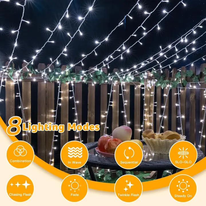 Ollny 100 LED Cool White Battery Operated Christmas Fairy Lights (Clear Cable, IP44 Waterproof)