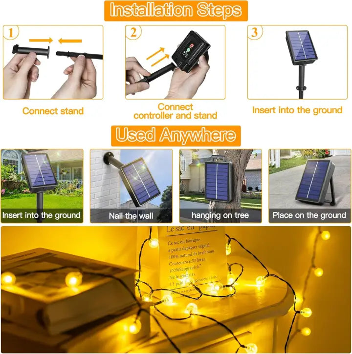 Ollny Warm White Globe Solar Garden Lights(Green Cable, Solar Power, 8 Modes)