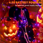 Ollny Orange and Purple Halloween String Lights 100 LED 10m (2 Packs, Green Cable, IP44 Waterproof, Battery Operated, 8 Modes)