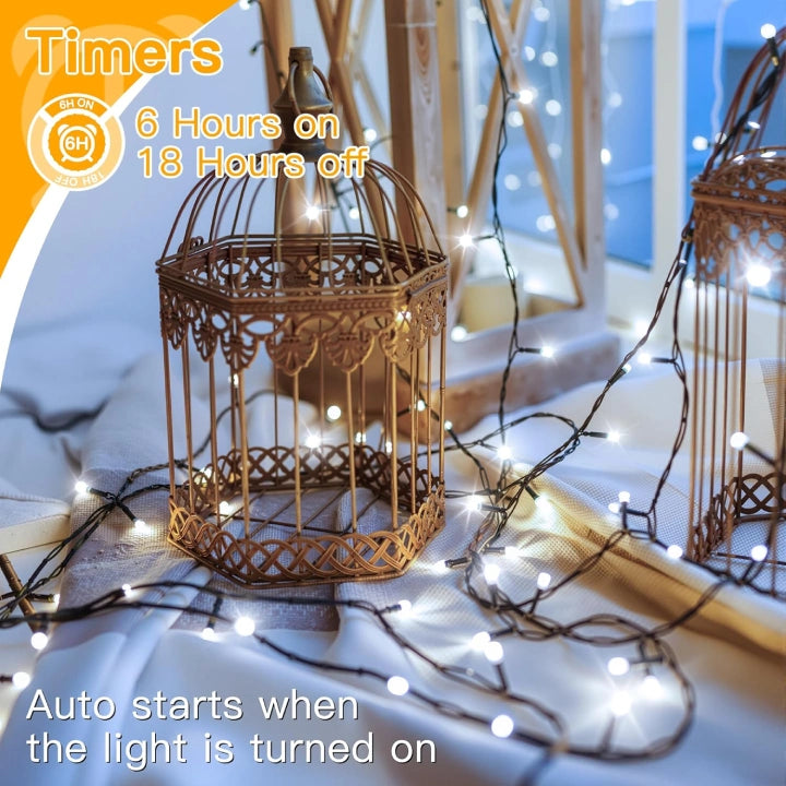 Ollny Cool White Fairy Lights 10m 100 LED(Green Cable, IP44 Waterproof, Battery Powered, 8 Modes)