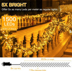 Ollny 1500 LED 22.5m Warm White Christmas Cluster Lights (Green Cable, Plug in, 8 Modes)